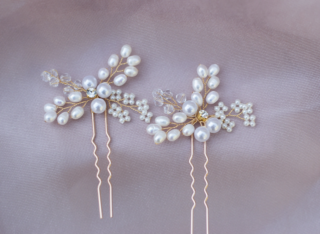 Real Pearl Hair Pins 2/pc- Vintage pearl spray Haircomb- pearl wedding hair  accessory- wedding hairpiece- hair clip pearl- H027